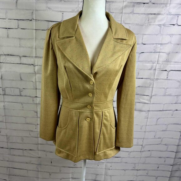Vintage 70s Tan Speckled Button-Front Blazer Jacket – Made in USA – ILGWU Union - Picture 1 of 8